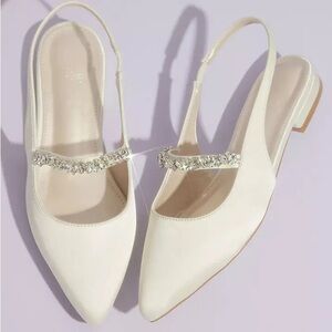 OLEG CASSINI Satin Slingback Flats with Crystal Strap.